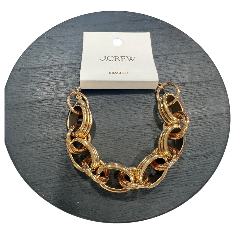 J.Crew Gold Tone Chunky Ribbed Oval Link Statement Bracelet NEW